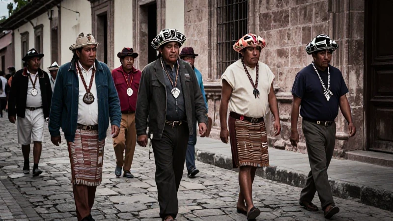 San Bartolo Tutotepec: Un Destino Cultural en México 35 Hombres indígenas en camino, estilo histórico cinematográfico