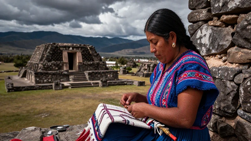 San Bartolo Tutotepec: Un Destino Cultural en México 33 Mujer indígena teje en antigua arquitectura mexicana
