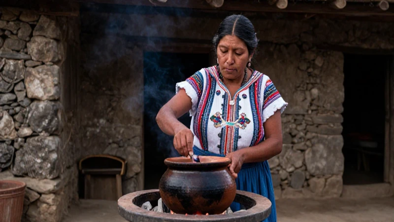 San Bartolo Tutotepec: Un Destino Cultural en México 34 Mujer indígena cocina en olla tradicional en México