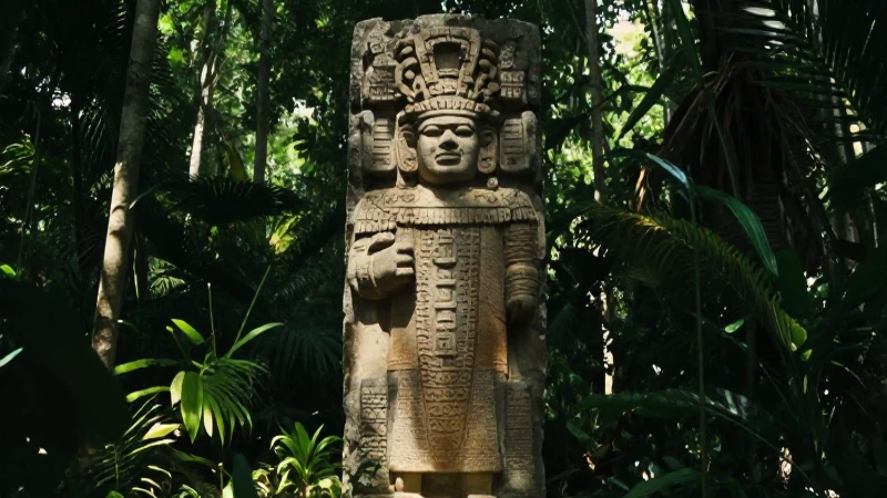Sacerdote Maya ante ruinas selváticas