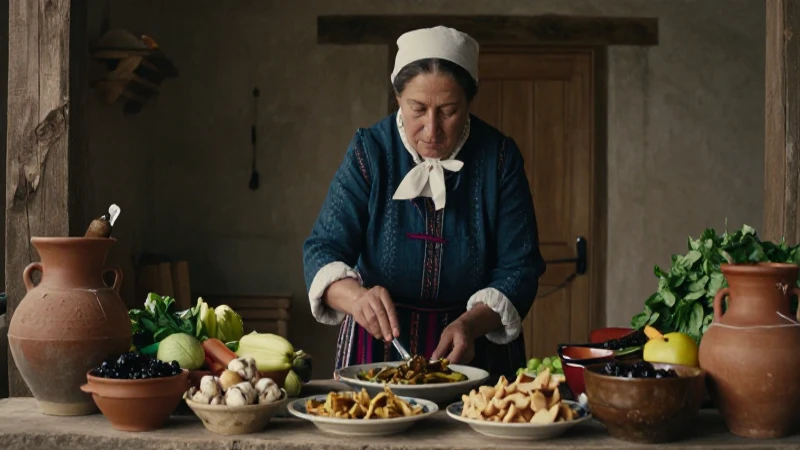 Matrona colonial cocinando en autenticidad histórica
