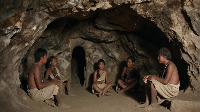 Asentamiento indígena en cueva con luz natural