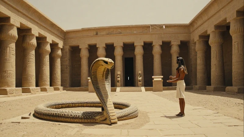 Templo egipcio: faraón y cobra bajo el sol