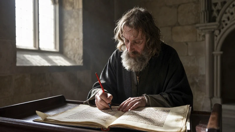 Es un erudito medieval escribiendo un manuscrito
