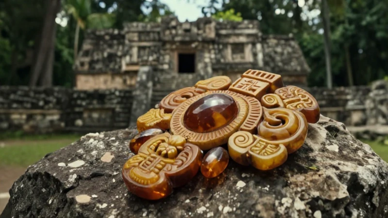 Artesano y ámbar en selva antigua