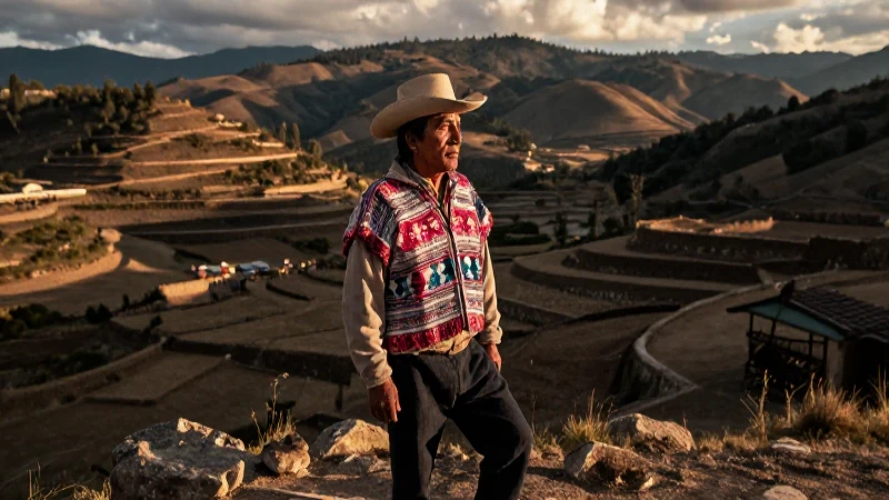 Huasteco en paisaje rústico con luz dorada