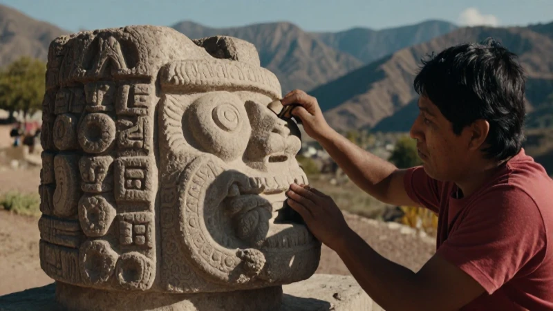 Escultura artesanal en paisaje montañosos mexicano