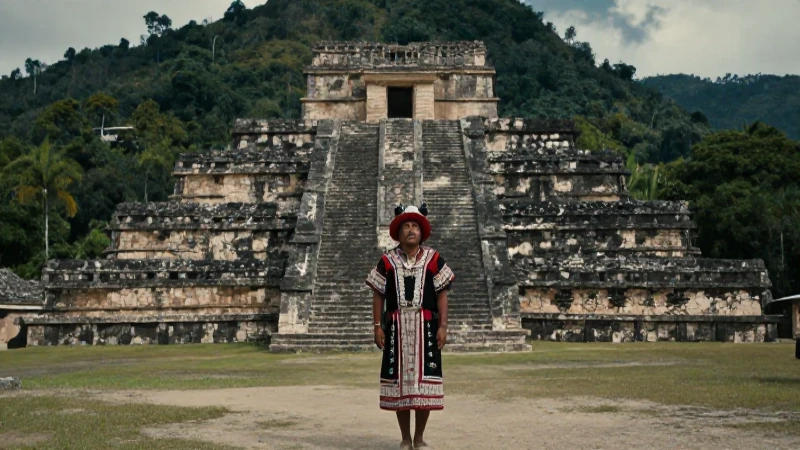 Líder huasteco en ruinas de la Huasteca