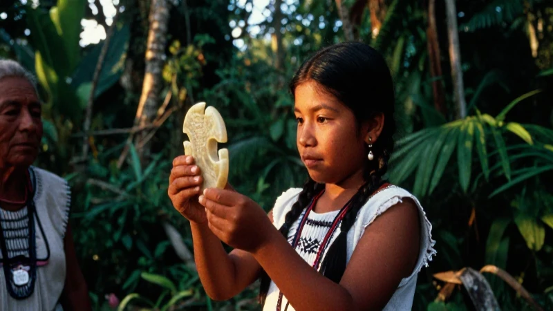 Joven observa ritual indígena en selva dorada