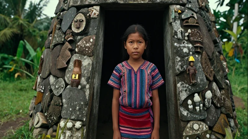 Joven indígena en su casa ancestral tropical