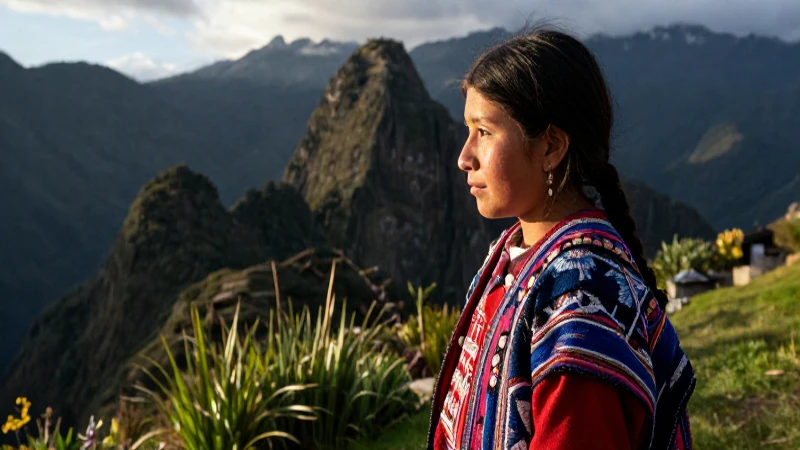 Joven indígena en Andes con luz dorada