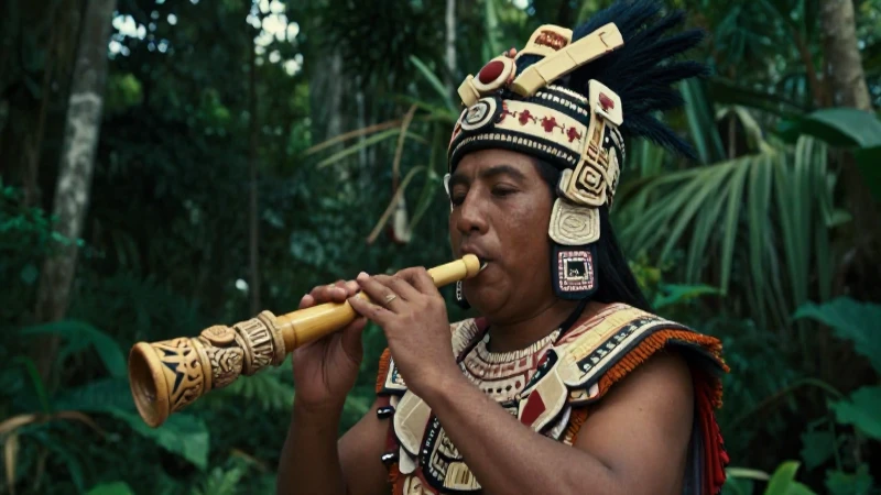 En qué consiste el arte de los silbatos mayas y su cultura 46 Músico maya con flauta en la selva de Tikal