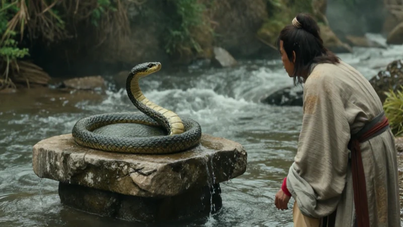 Serpiente de fertilidad ancestral junto al manantial