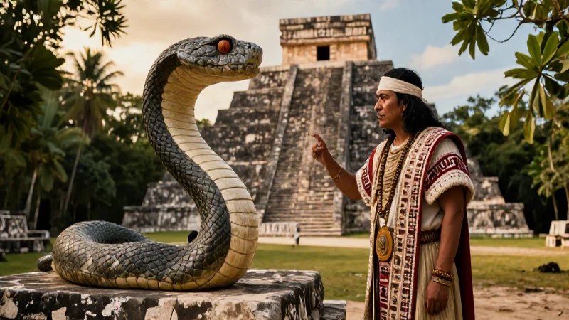Sacerdote maya ante la serpiente