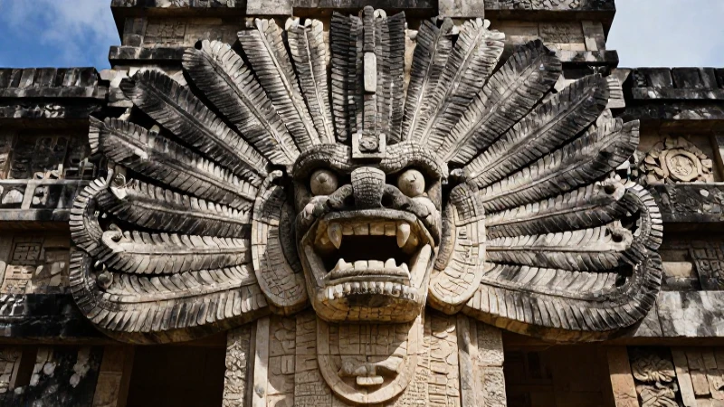 Serpiente Maya en templo antiguo, realismo dramático