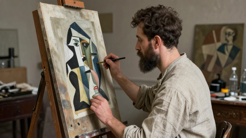 Qué es el cubismo sintético y cuáles son sus características 6 Artista cubista pintando en estudio parisino