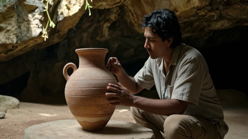 Sistema Sac Actun: Promoción como Bien Mixto ante la UNESCO 31 Arqueóloga Maya estudia un antiguo vasija en una cueva