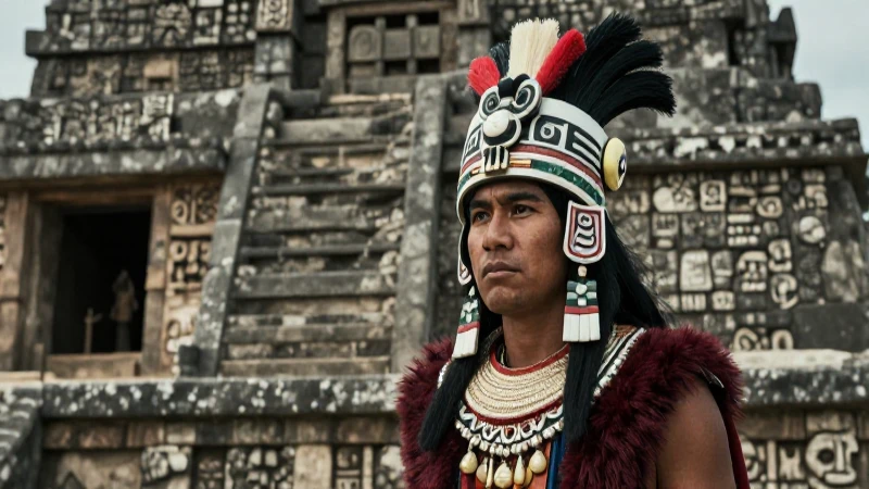 Guerrero tarasco en dramática arquitectura antigua