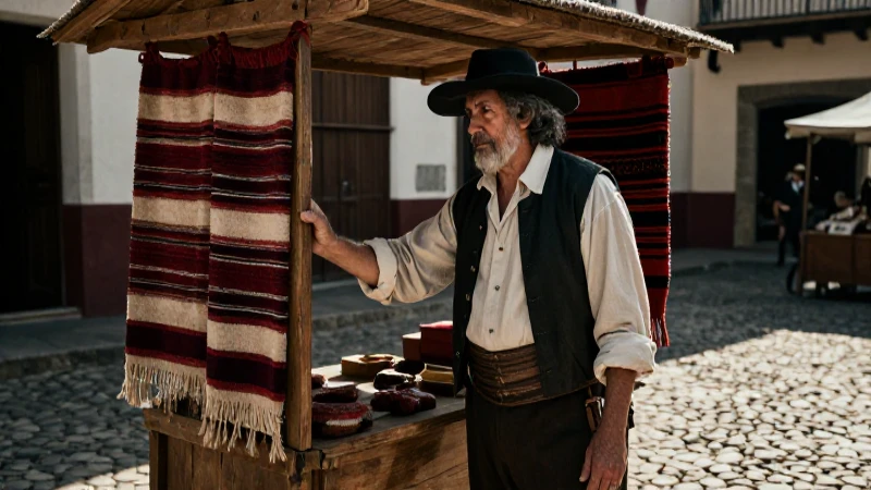 Comerciante histórico en mercado de época