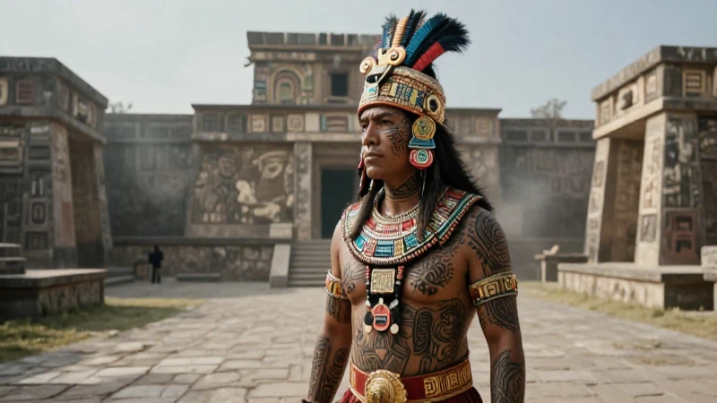 Guerrero azteca con tatuajes y vestimenta tradicional