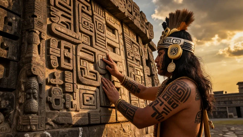 Guerrero azteca en Tenochtitlan bajo luz dramática
