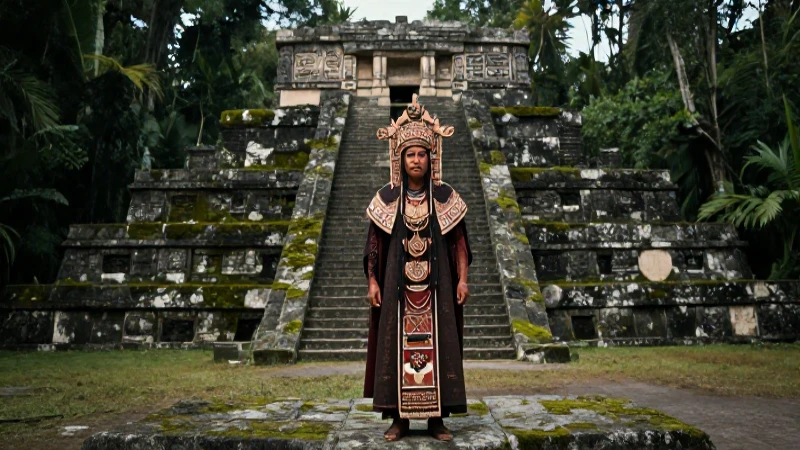 Tecuani, sacerdote antiguo, custodia la pirámide mesoamericana