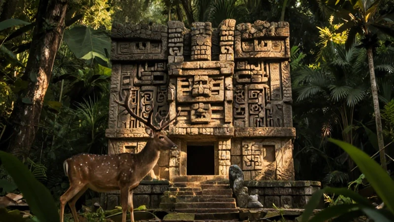Te cuhtli: el simbolismo del venado en tierras mexicanas 19 Ciervo majestuoso frente a altar antiguo mesoamericano