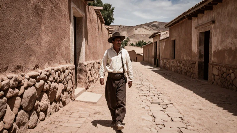 Mestizo artesano en pueblo histórico y árido