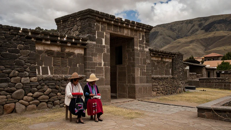 Tejedora indígena en antiguo entorno histórico