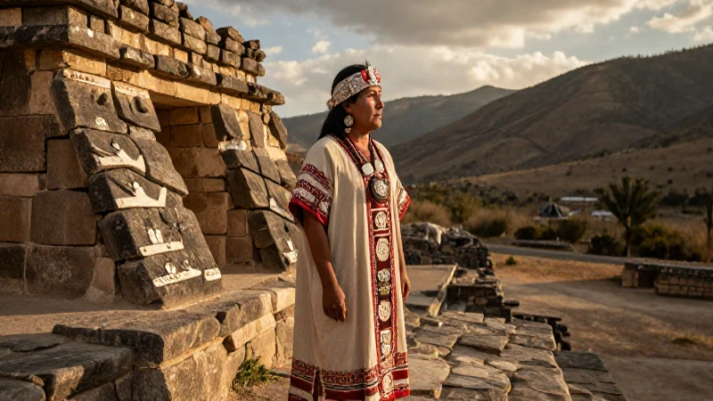 Sacerdote Nahua en ruinas de Tehuacán al atardecer