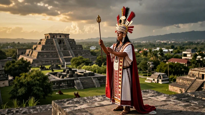 Sacerdote azteca en ritual en el Templo Mayor