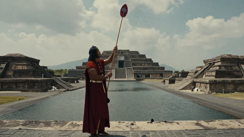 Sacerdote azteca realiza ritual de lluvia en Tenochtitlan