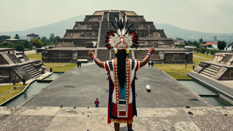 Templo Mayor azteca en ritual con realismo natural