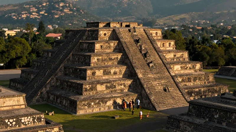 Pirámide Tenayuca antigua bajo luz dramática