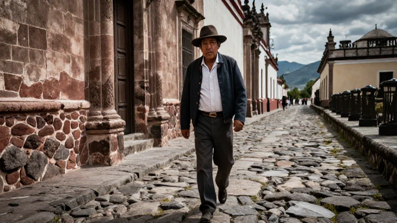 Hombre indígena colonial camina por sendero histórico