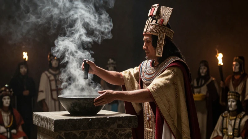 Sacerdote Mexica ritual con humo y fuego