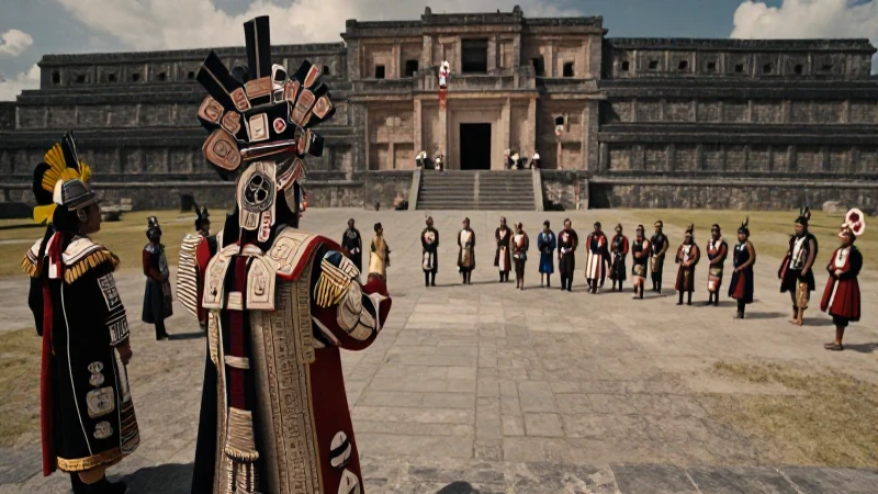 Mixtecos en palacio con tributarios en Tilantongo