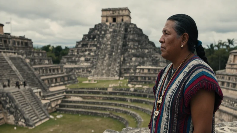 Noble Mixteca frente a la pirámide mesoamericana