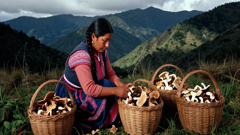 Campesina recolectando hongos en Sierra Madre