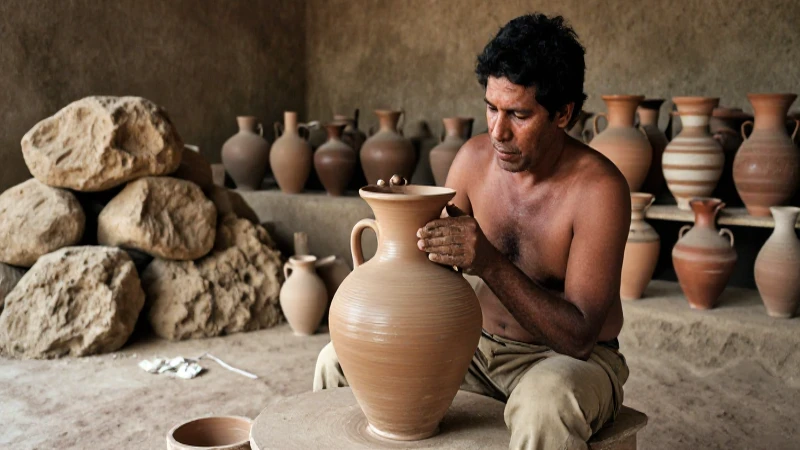 Cerámica azteca en taller con luz natural