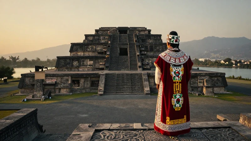 Tlacaelel: El arquitecto fundamental del Imperio Azteca 26 Tlacaelel diseña la gran Templo Mayor al atardecer