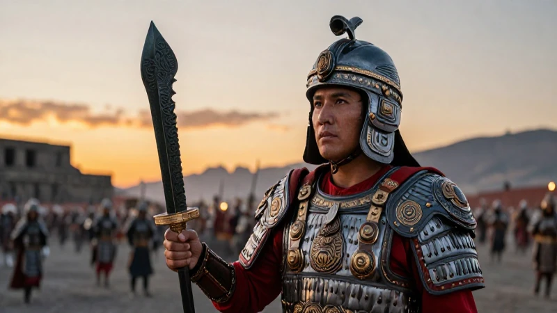 Tlacochcalcatl: Dos formas de hacer la guerra en la historia 54 Guerrero Mexica en batalla con ambientación dramática
