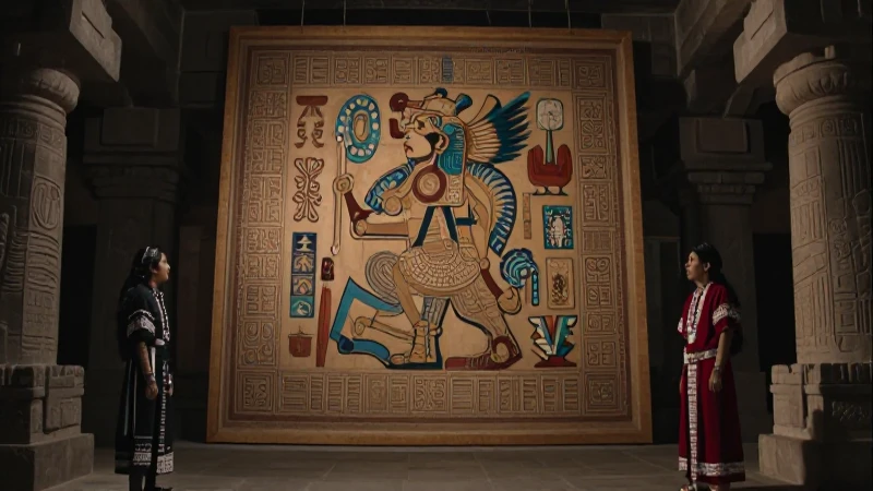 Tlacuilo pinta códice azteca en templo antiguo