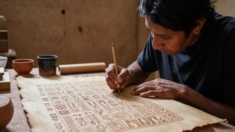 Tlacuilos: Guardianes de la Historia y Sabiduría Ancestral 43 Tlacuilo pinta glifos en un códice antiguo