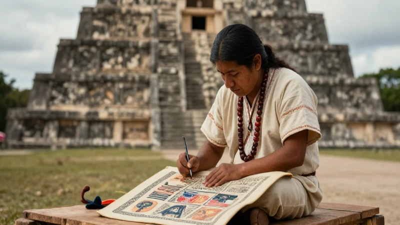 Tlacuilos: Guardianes de la Historia y Sabiduría Ancestral 45 Escritor mesoamericano pinta un códice vibrante