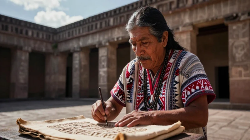 Tlacuilos: Guardianes de la Historia y Sabiduría Ancestral 46 Académico nahua trabaja con códice en antiguo Valle de México