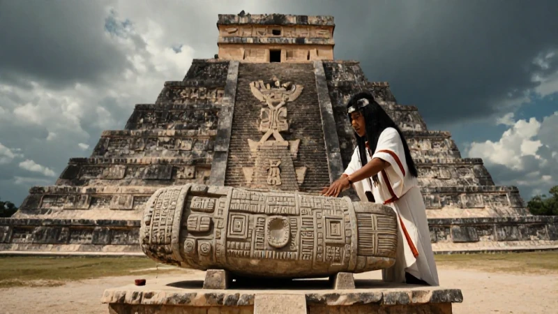 Sacerdote azteca ritual en pirámide ancestral