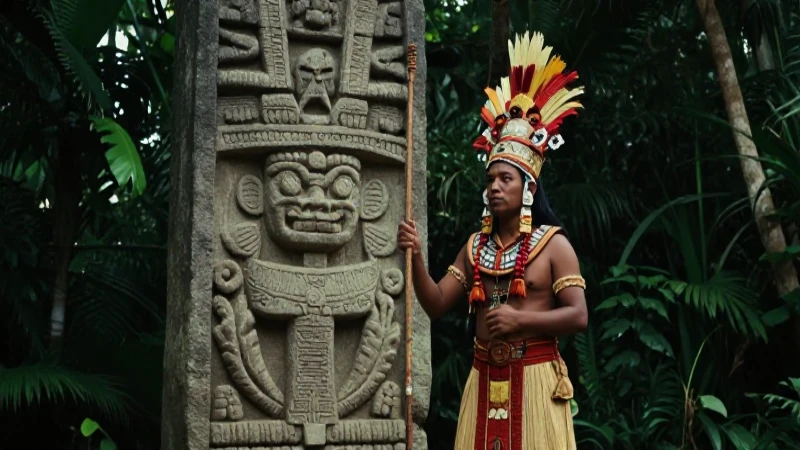 Tláloc: significado y su influencia en la cultura maya 22 Sacerdote maya en ritual dramático bajo la selva
