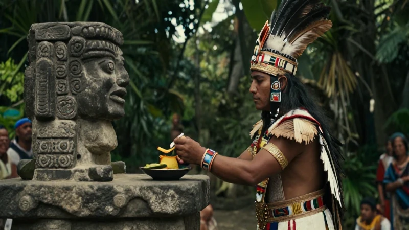 Qué es Tlalocan y cuál es su significado histórico 53 Sacerdote azteca en ritual con iluminación dramática