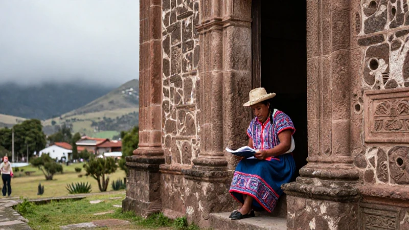 Artista indígena en ruinas mexicanas con luz cinematográfica